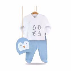 ست سه تکه پنگوئن آبی 73180 با کلاه