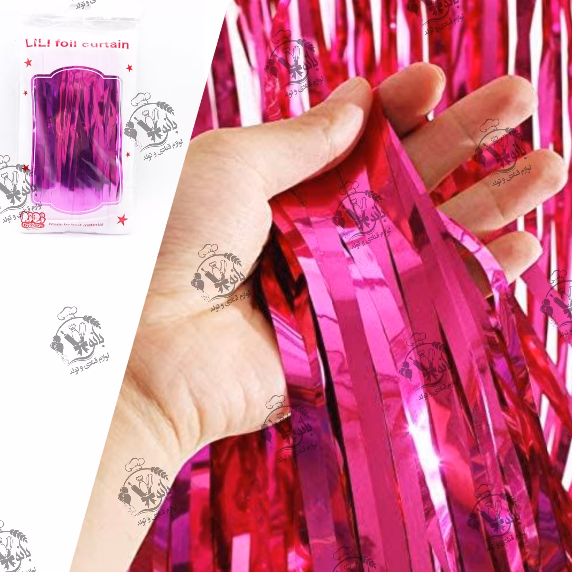 پرده متالایز (ریسه رشته ای) رنگ سرخابی(صورتی پررنگ یا بنفش)