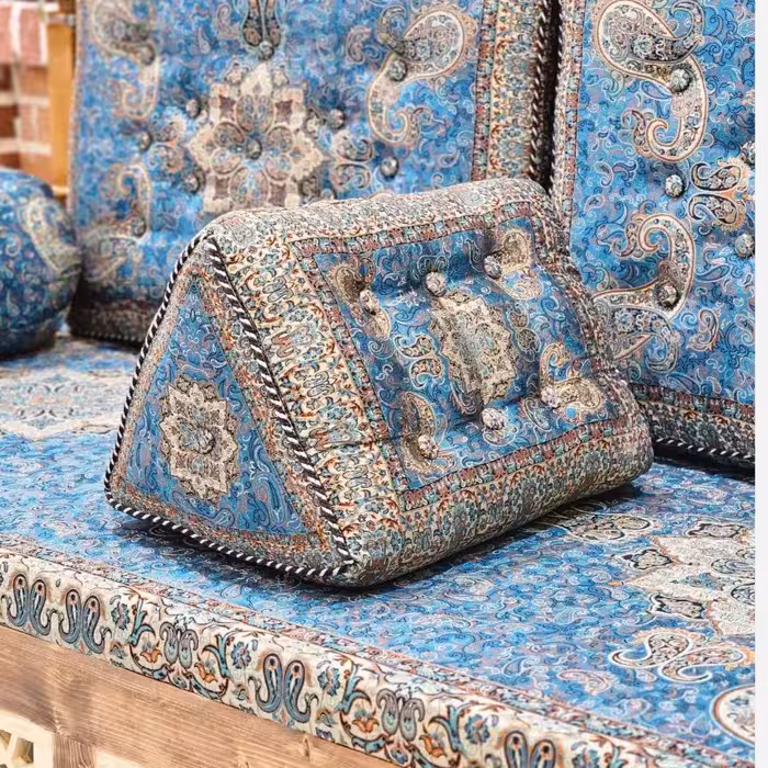 پشتی سنتی ترمه مدل مثلثی طرح الماس رنگ آبی (یک جفت)