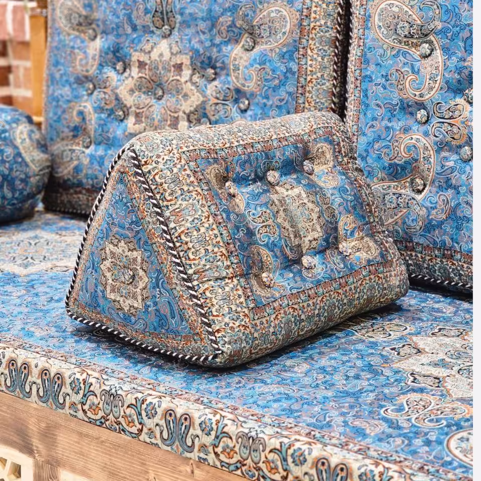 پشتی سنتی ترمه مدل مثلثی طرح الماس رنگ آبی (یک جفت)