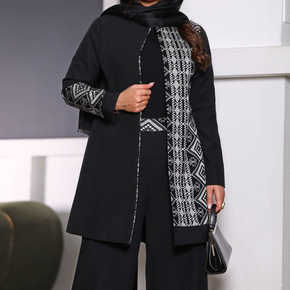 ست مانتو شلوار زنانه با خرجکار تور سوزن دوزی