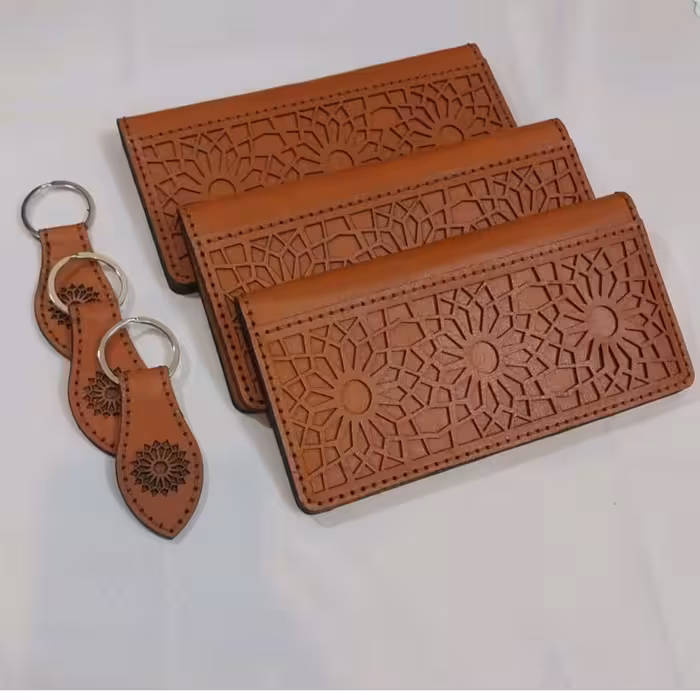 ست کیف پول و جاکلیدی شیک چرم طبیعی بزی دست دوز  اسپرت 