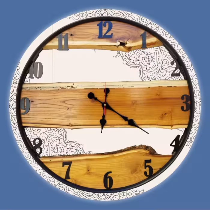 ساعت دیواری چوبی طرح روستیک مدل T455 (ساخته شده با چوب توت و قطر 60 CM)