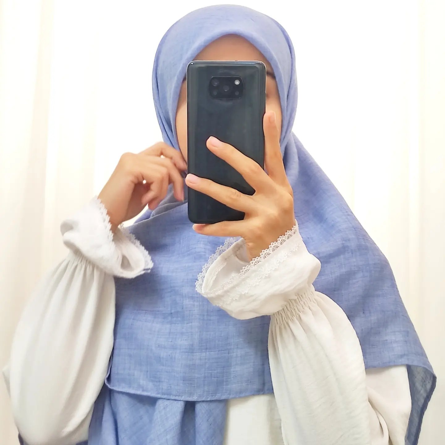 روسری وال نخی آبی جین ساده چهارفصل قواره 140 نورای