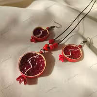 گردنبند و گوشواره ملیله کاغذی طرح انار  قابل سفارش در تعداد بالا 