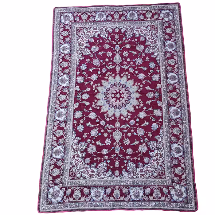 روفرشی بسیار زیبا و با کیفیت مخمل ابریشم سایز 6 متری رنگ زمینه زرشکی