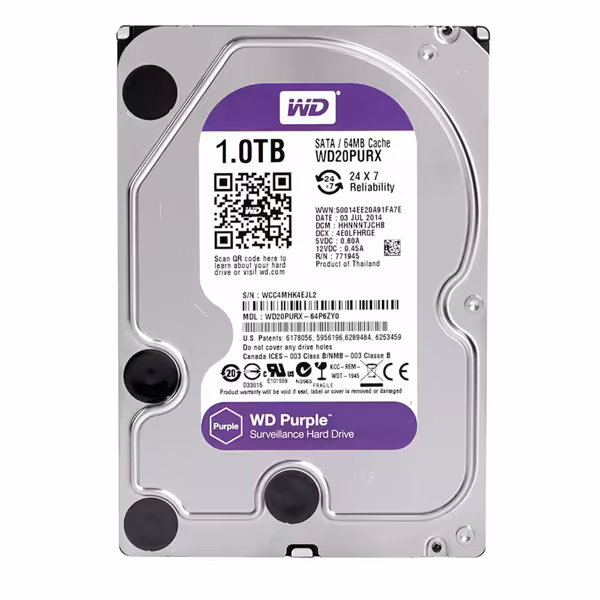 هارد اینترنال وسترن دیجیتال مدل بنفش Purple ظرفیت 1TBWestern Digital Purple 1TB Surveillance Hard Disk Drive - SATA 6Gb/s 64MB Cache 3.5 Inch