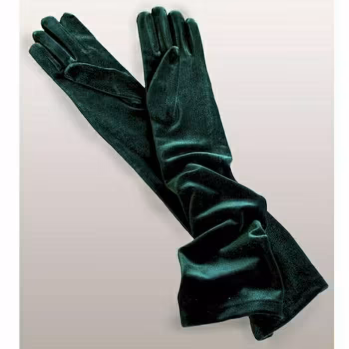 دستکش مخمل سبز  مجلسی بلند سبز تیره زمردی
