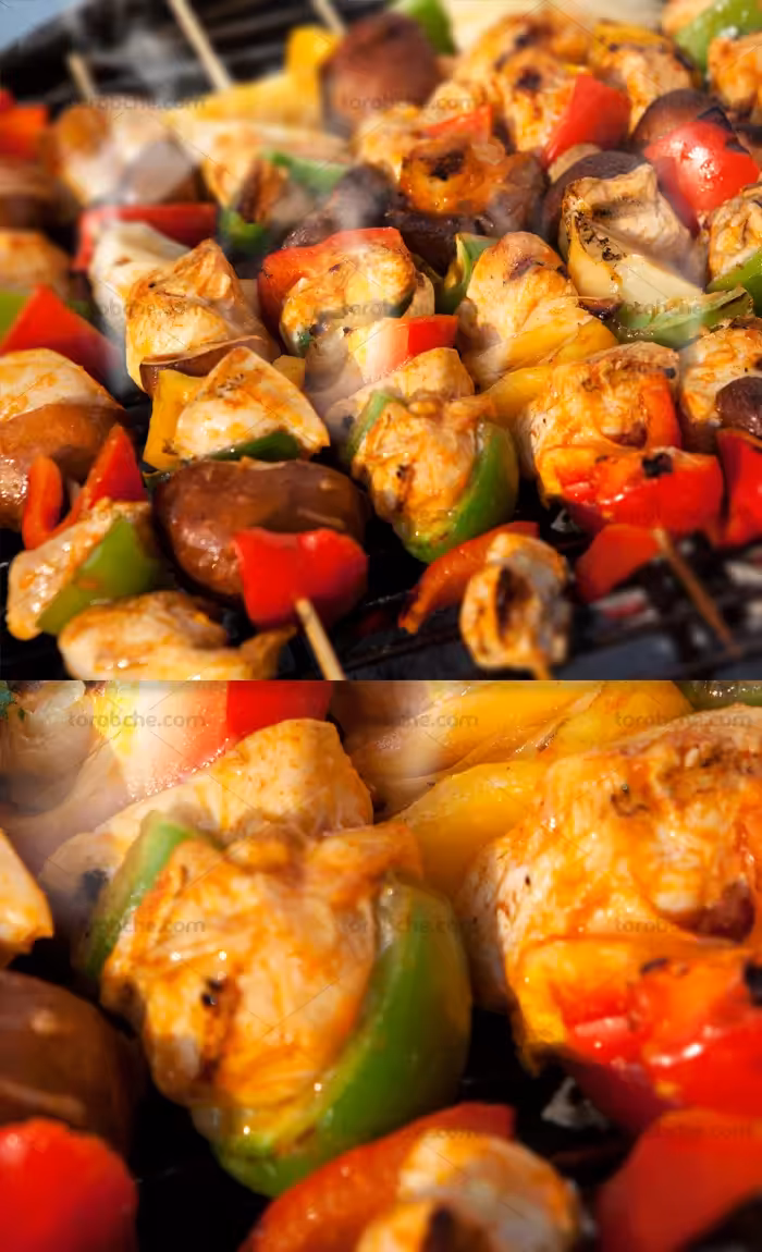 عکس با کیفیت جوجه کباب با فلفل | گرافیک با طعم تربچه