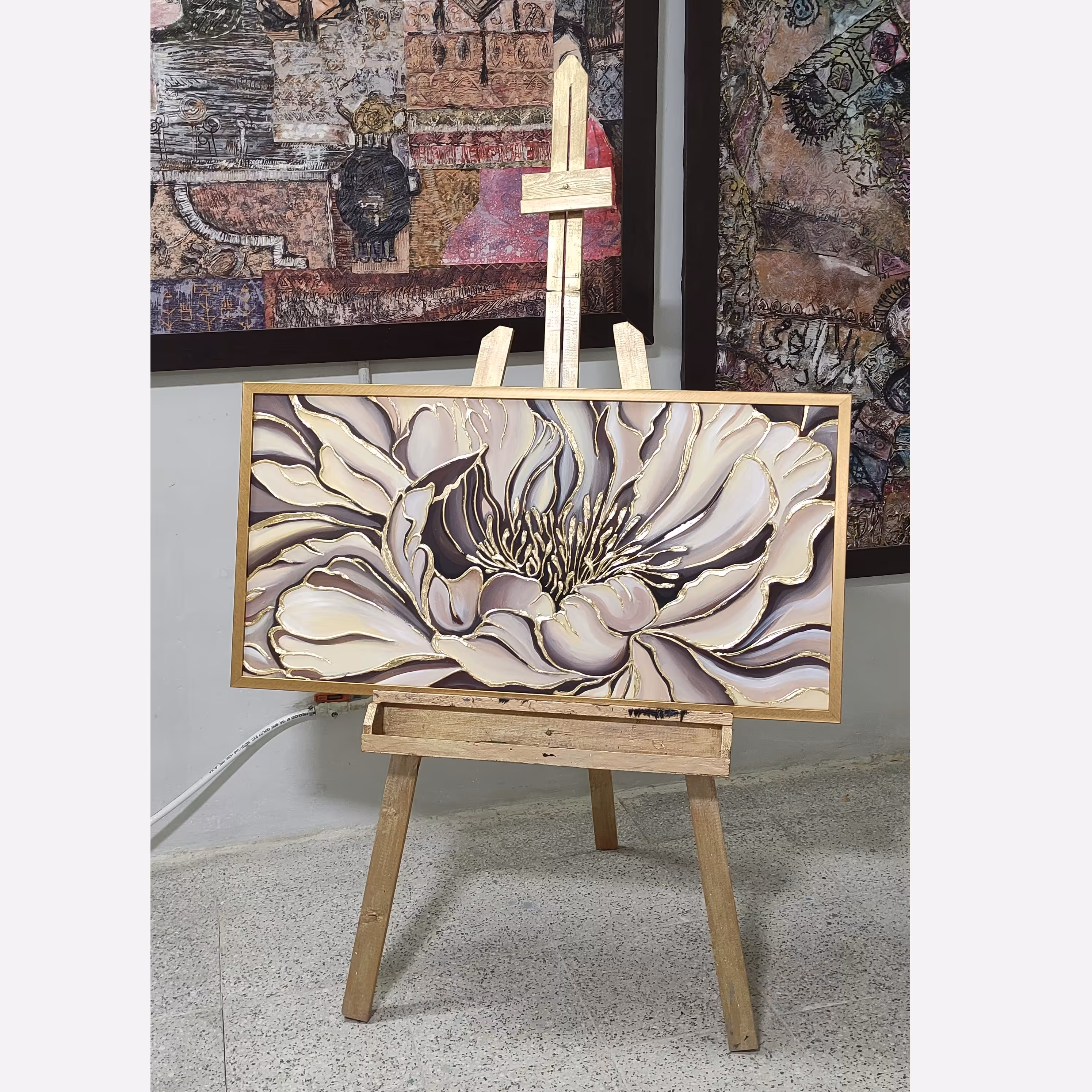 تابلو نقاشی گل برجسته ورق طلا مدرن از گالری هنر خلاق