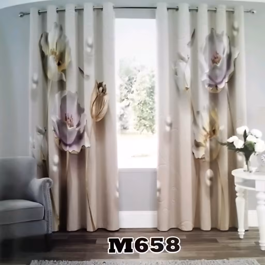 پرده چاپی پانچ  دو قواره  طرح گل  کد m658 (پس کرایه)