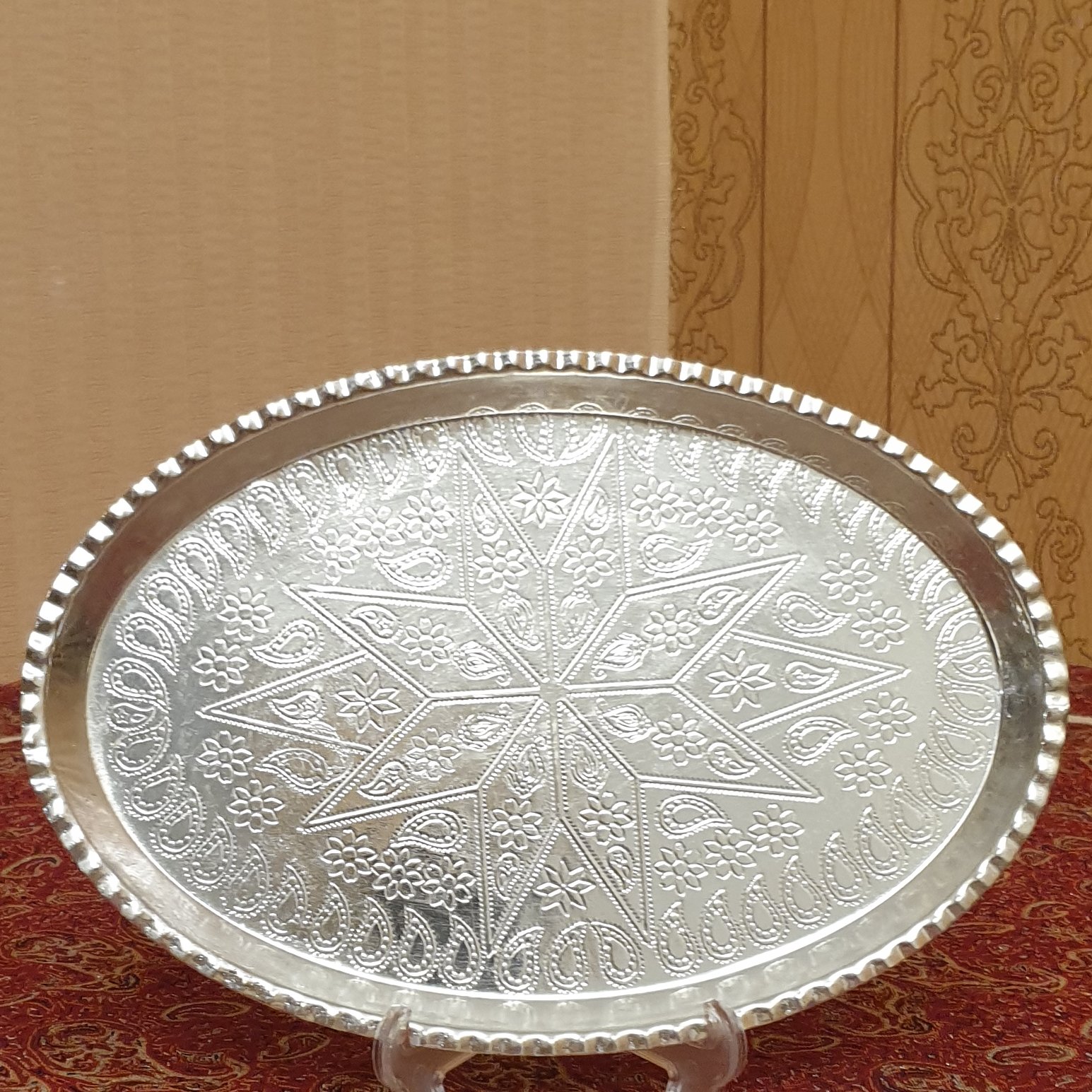 سینی مسی طرحدار بیضی قلع شده سایز3