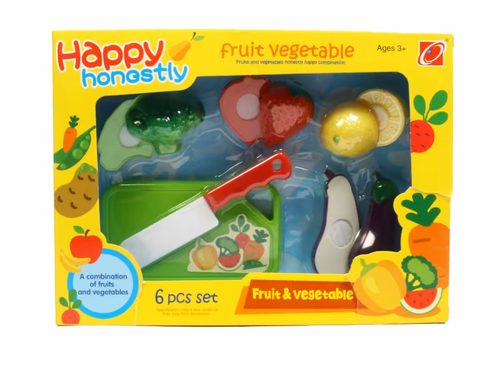 ست میوه و صیفی جات برشی با کارد و سینی برش 6 تکه اسباب بازی