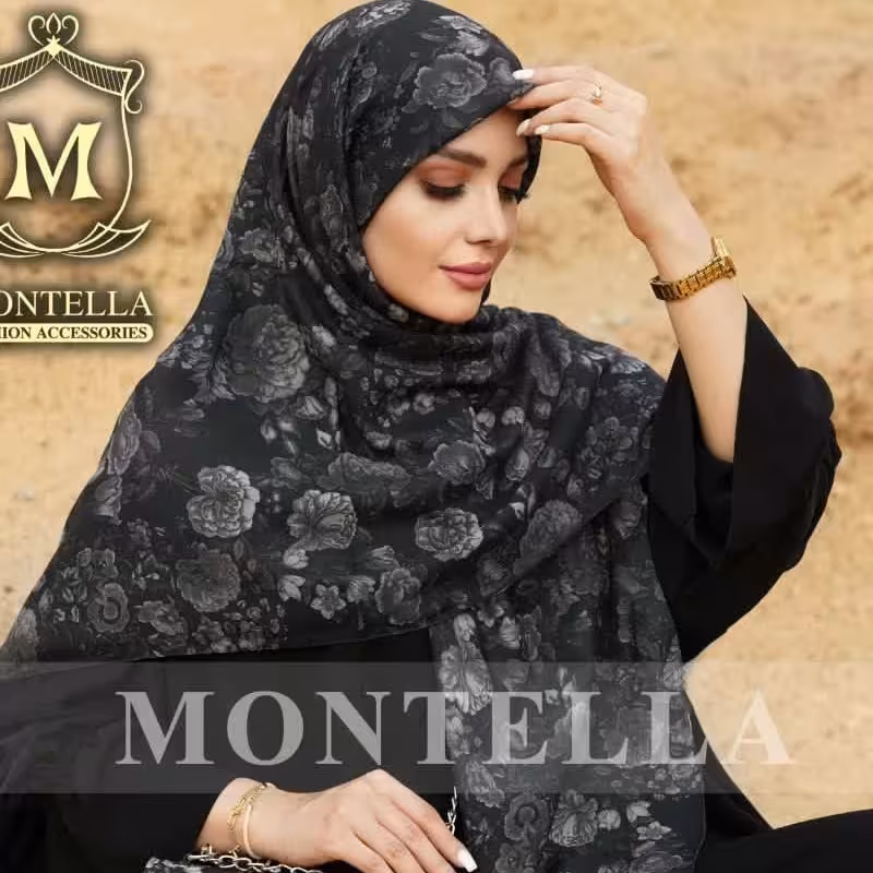 روسری تک گلدار مشکی طوسی محرمی