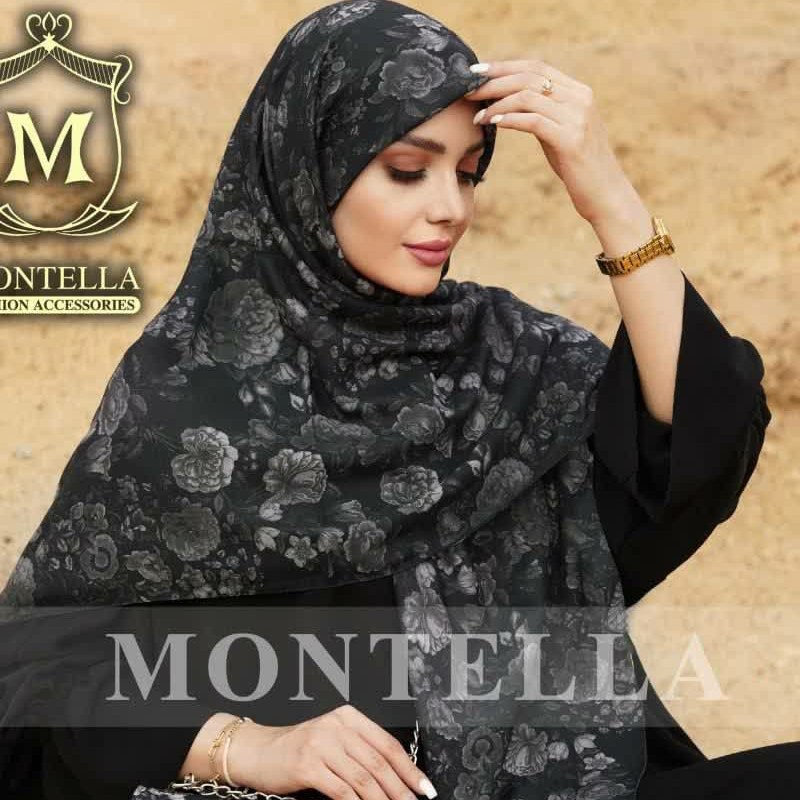 روسری تک گلدار مشکی طوسی محرمی