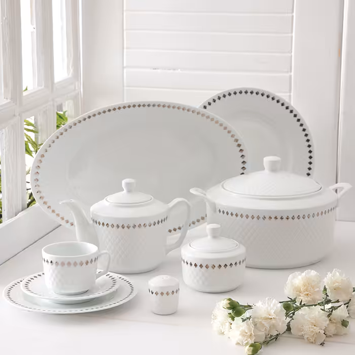 سرویس چینی زرین 12 نفره کامل سیلور ری (102 پارچه)