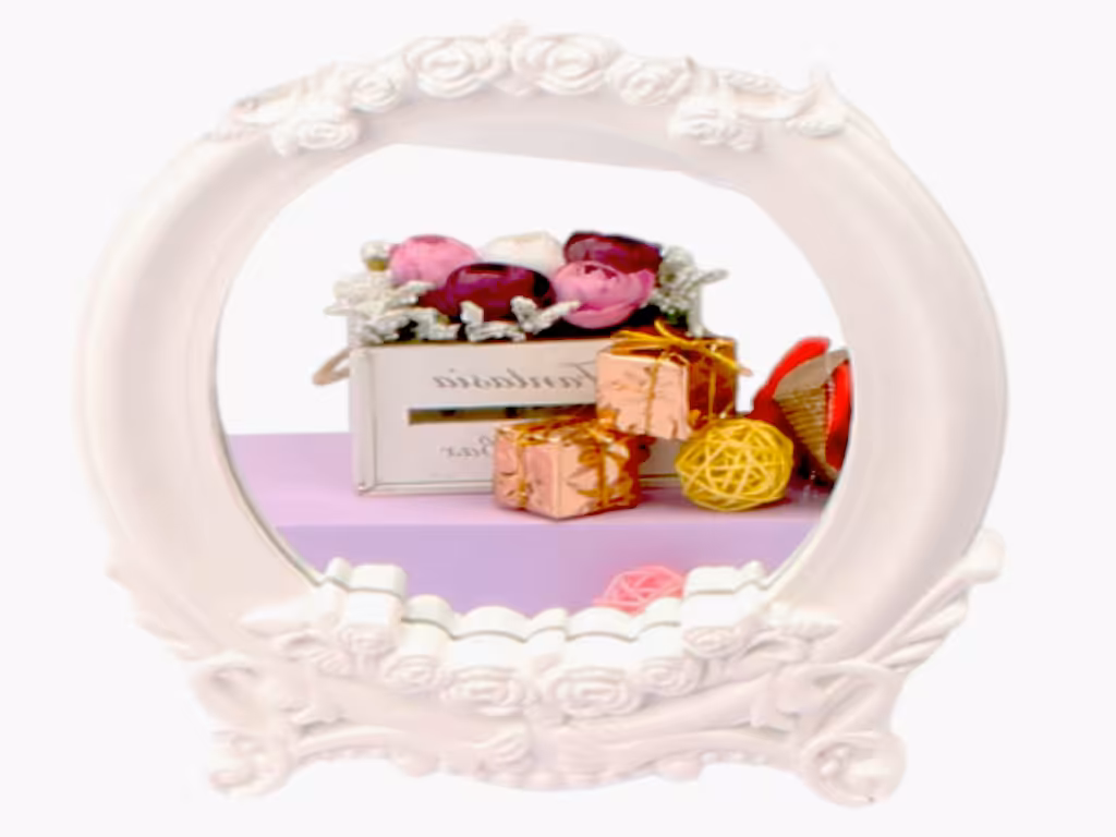 آینه رومیزی و دیواری قاب دار گل رز بیضی شکل