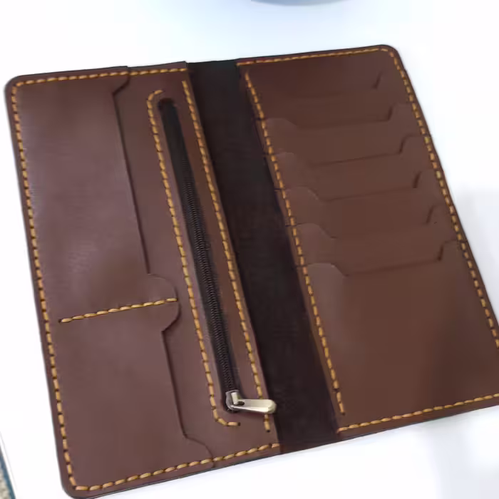 کیف کتی با چرم طبیعی گاوی و کاملا دست دوز قهوه ای رنگ