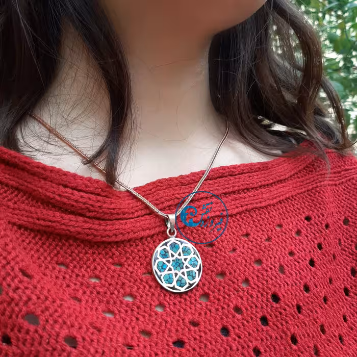 گردنبند فیروزه کوب با زنجیر کلافی کد 1503