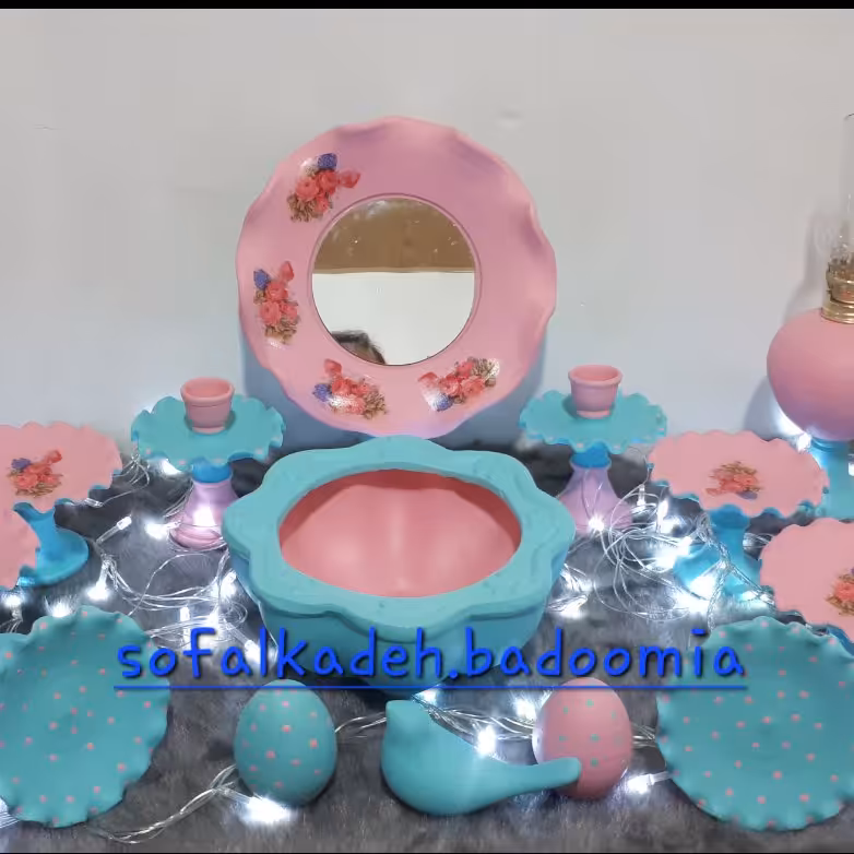 هفت سین خاص طرح  فیروزه ی  صورتی پاستیلی ترنسفر  گل