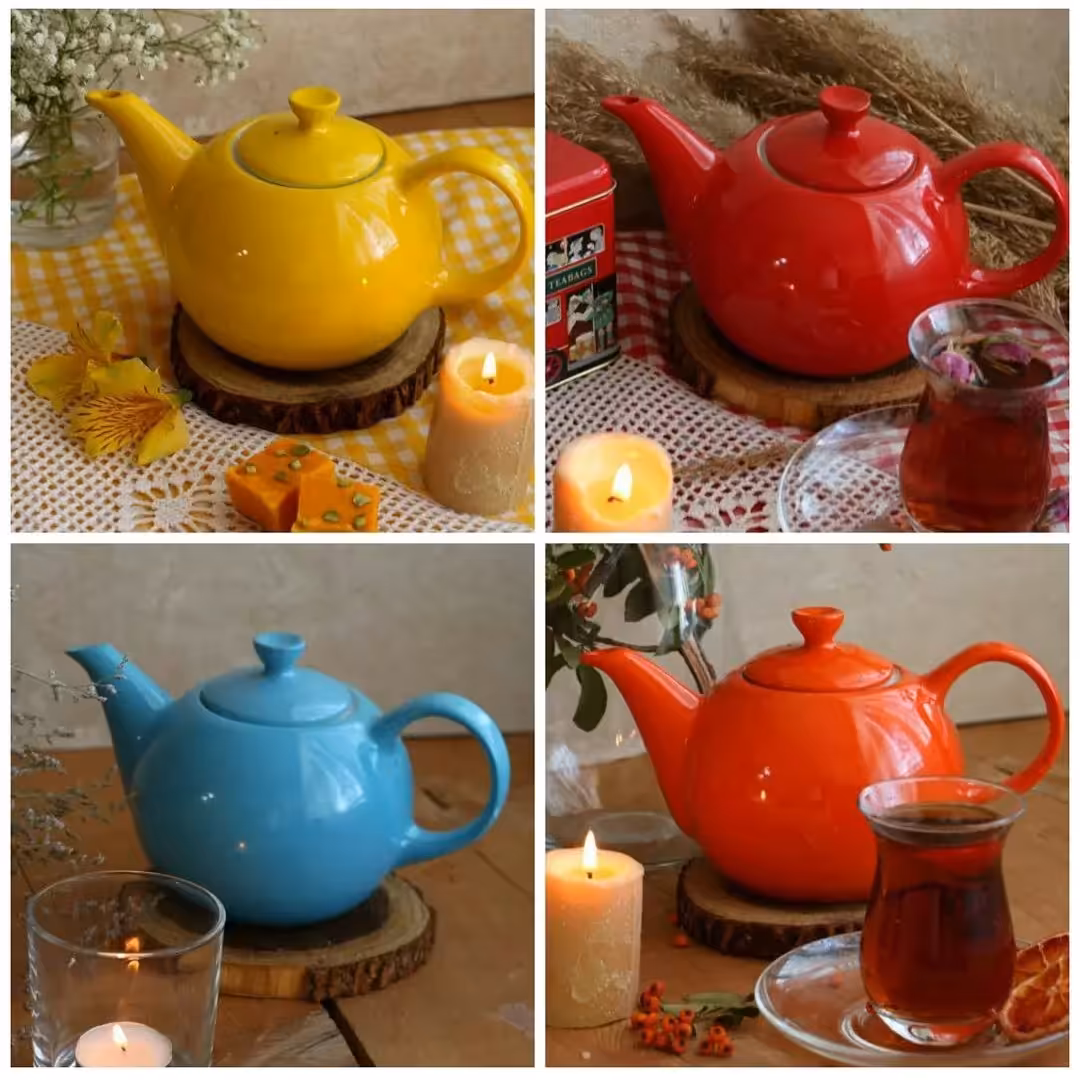 قوری چینی رنگی مقصود رنگ نارنجی 