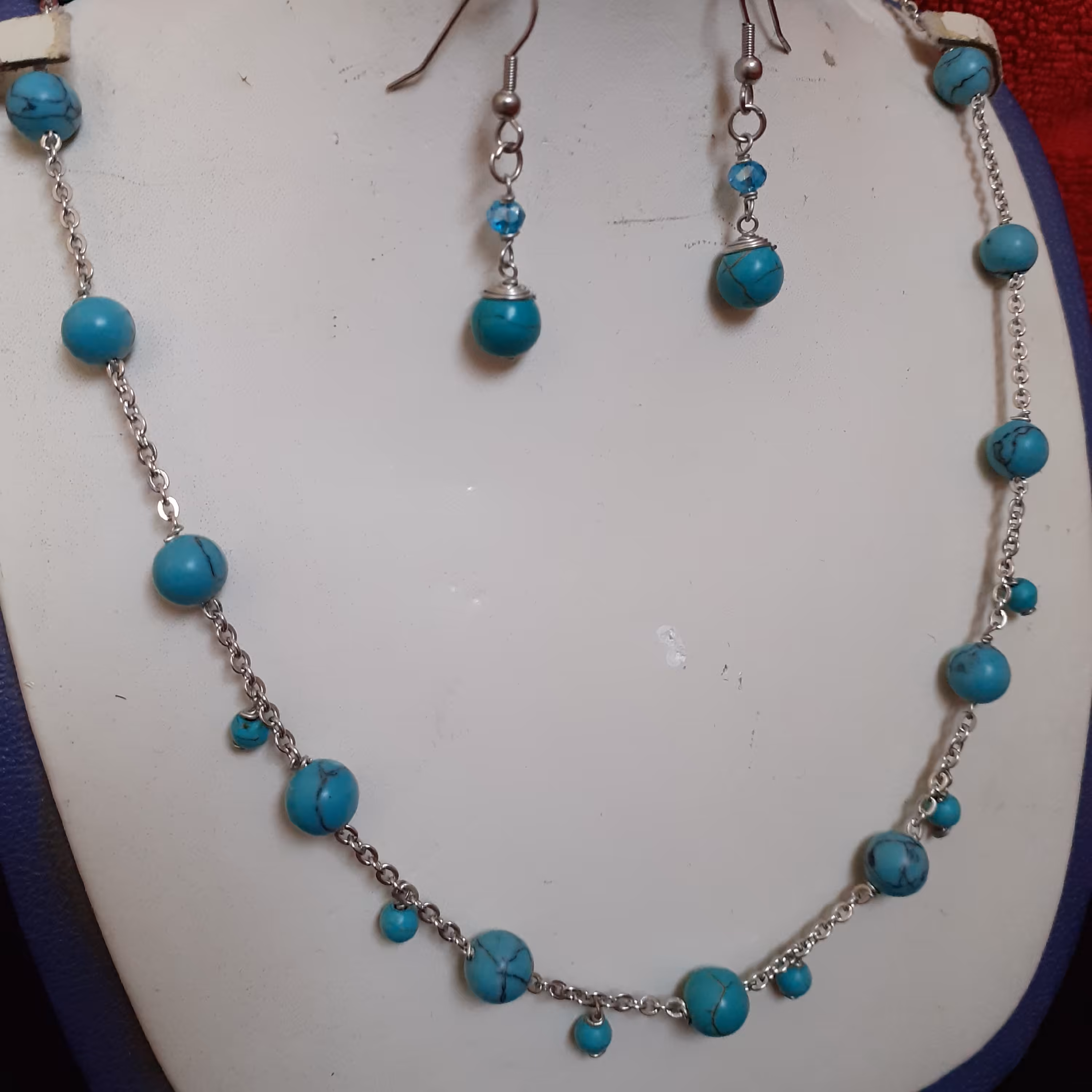 نیم ست فیروزه ای با زنجیر  استیل