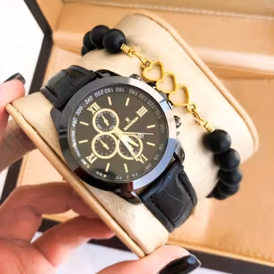 ساعت زنانه رومانسون مشکی بهمراه دستبند مشکی