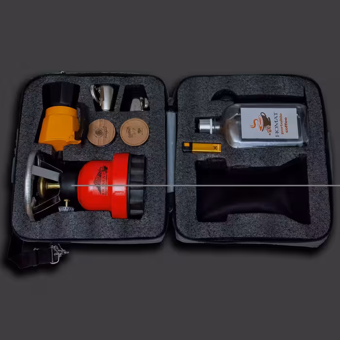 لوازم سفر قهوه اسپرسومسافرتی کمپینگ همراه کیف لوازم مورد نیاز  هدیه سالگرد ازدواج  عروسی  هدیه تولد کادویی ظروف پذیرایی