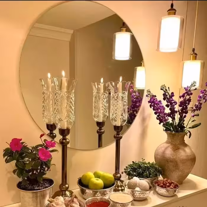 آینه گرد فرم لس قطر 80 مخصوص بالای کنسول وشوفاژ، قابل تغییر ابعاد