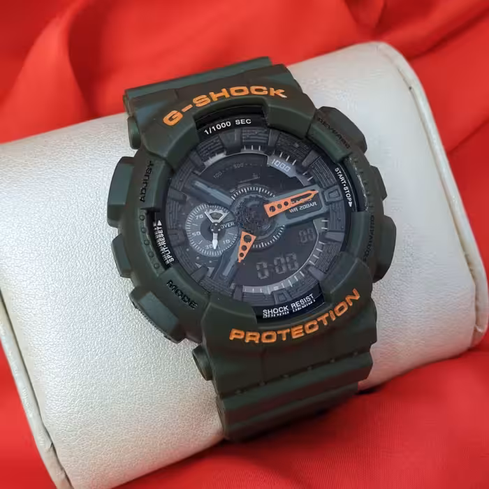 ساعت مچی مردانه و پسرانه کاسیو جی شاک دور قاب سبز پررنگ CASIO G SHOCK