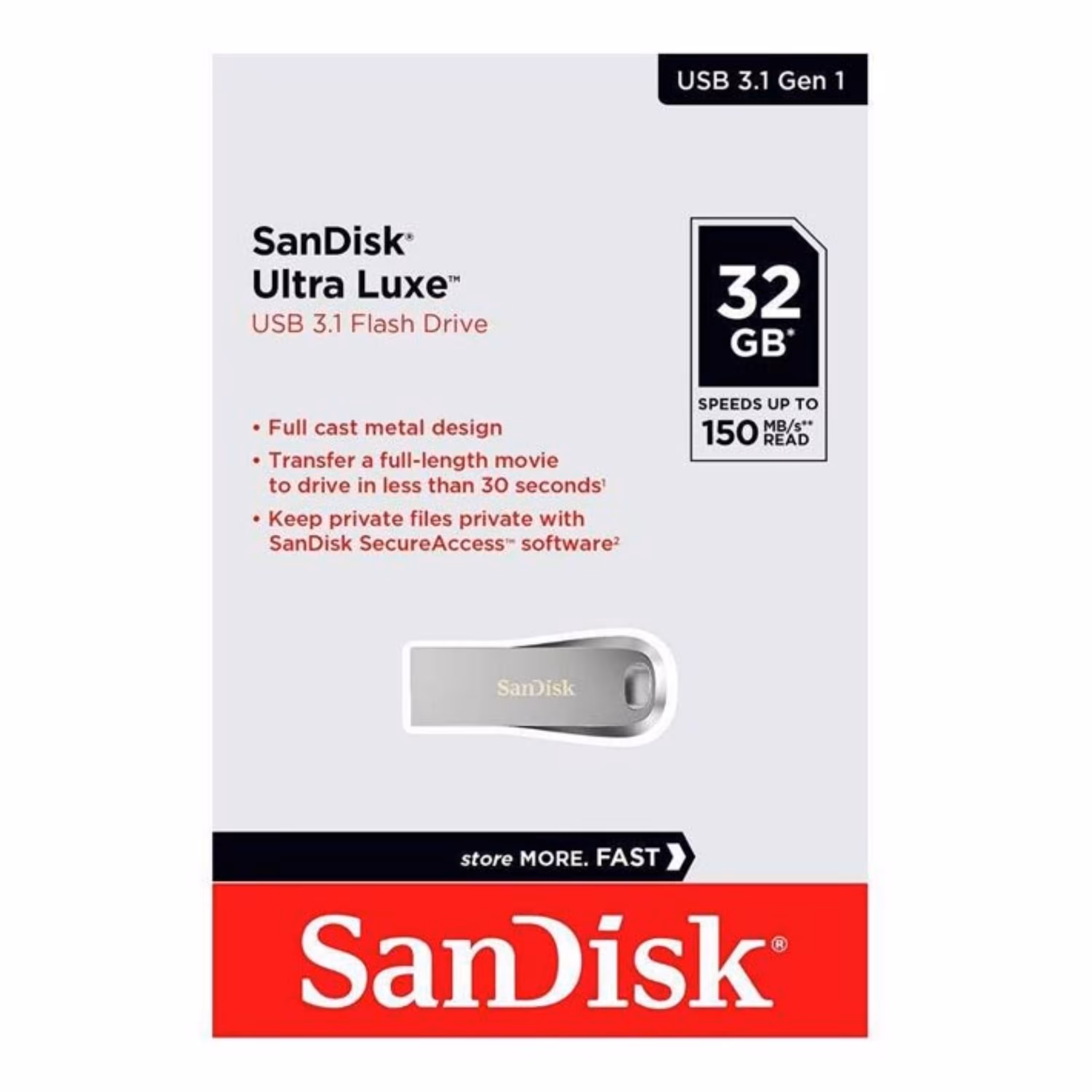 فلش 32GB USB3.1 SanDisk Ultra Luxe با گارانتی 3 ساله