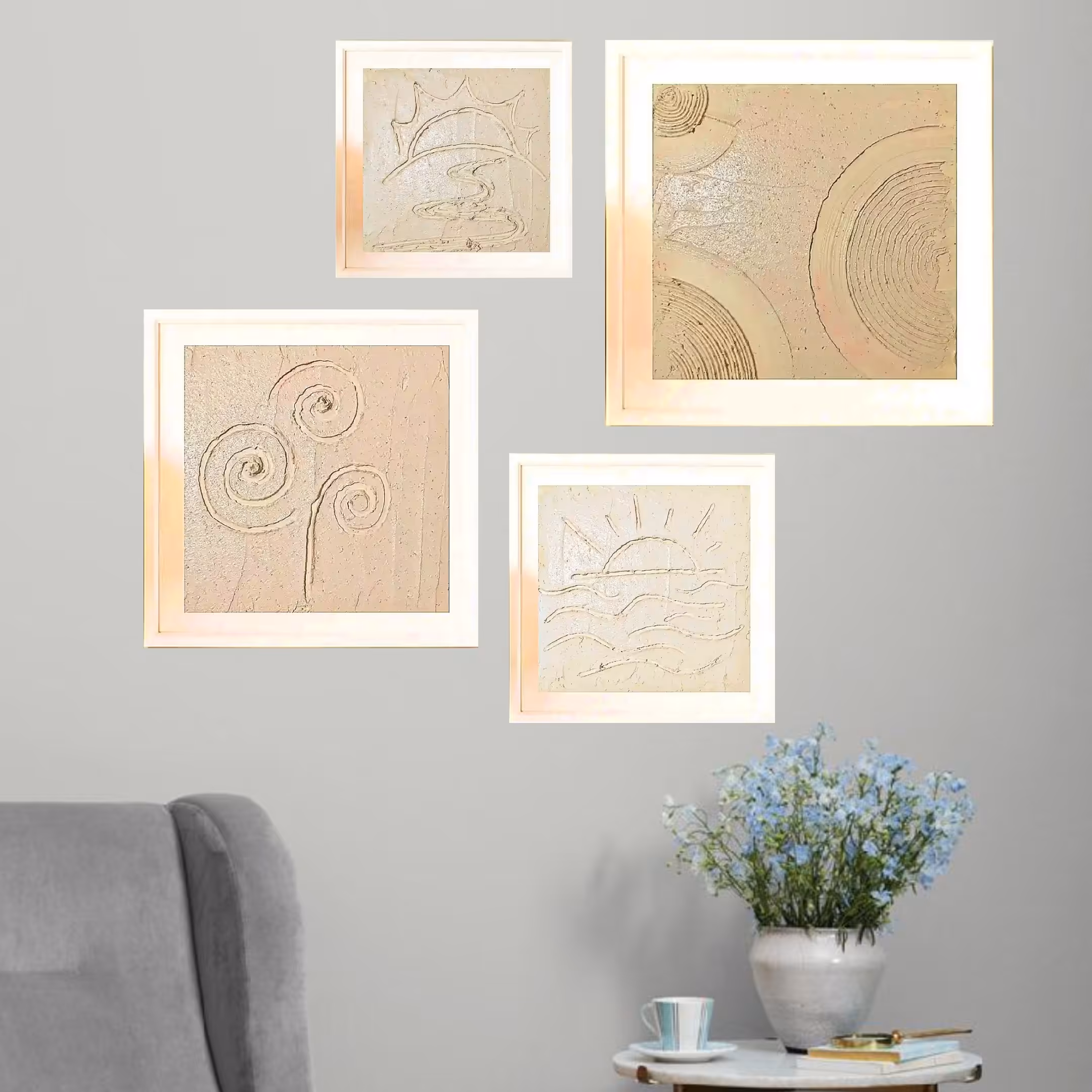 تابلو برجسته مینیمال چهار تکه. هنر دست