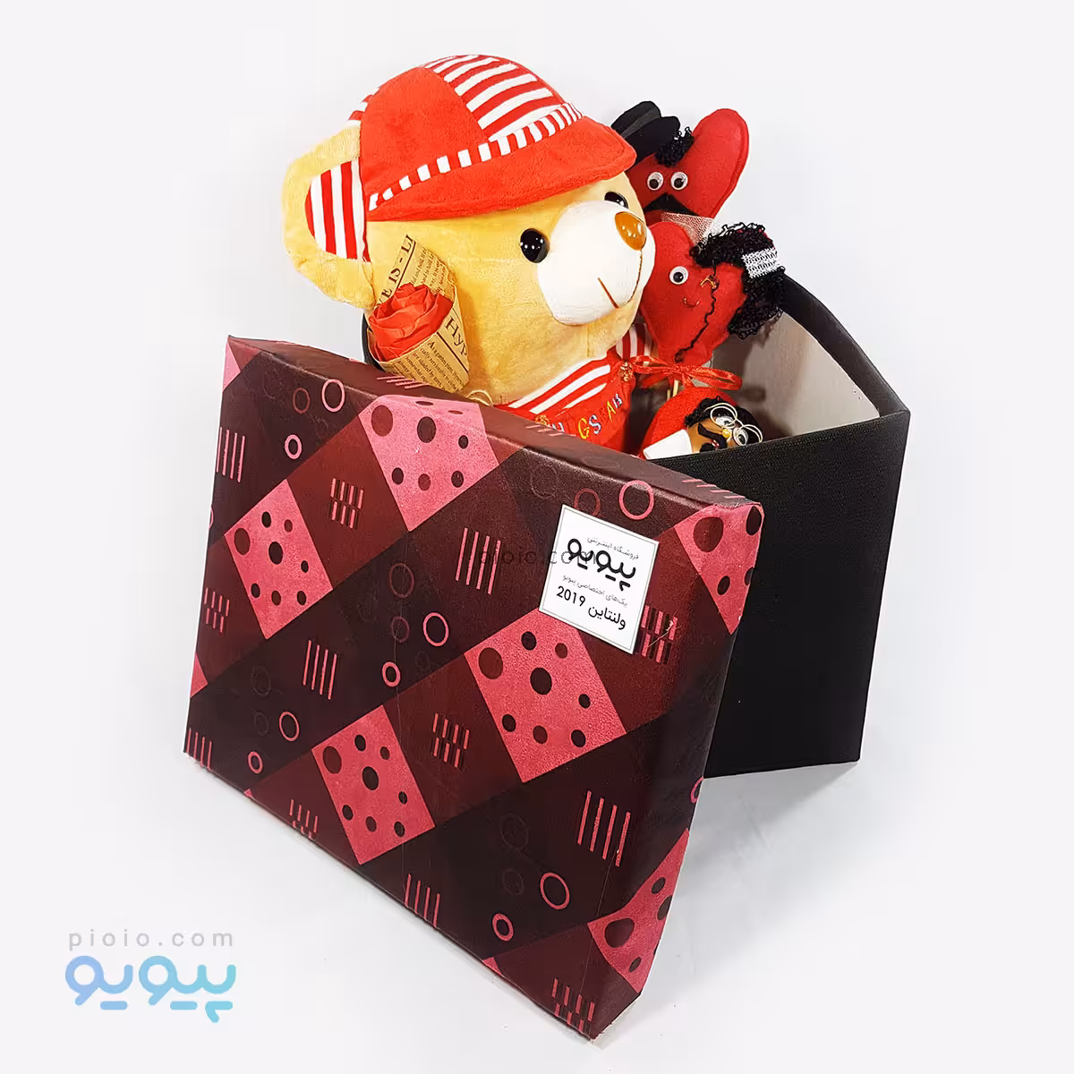 پک کادو ولنتاین ارزان بزرگ با عروسک خرس ولنتاین قرمز 35 سانتی