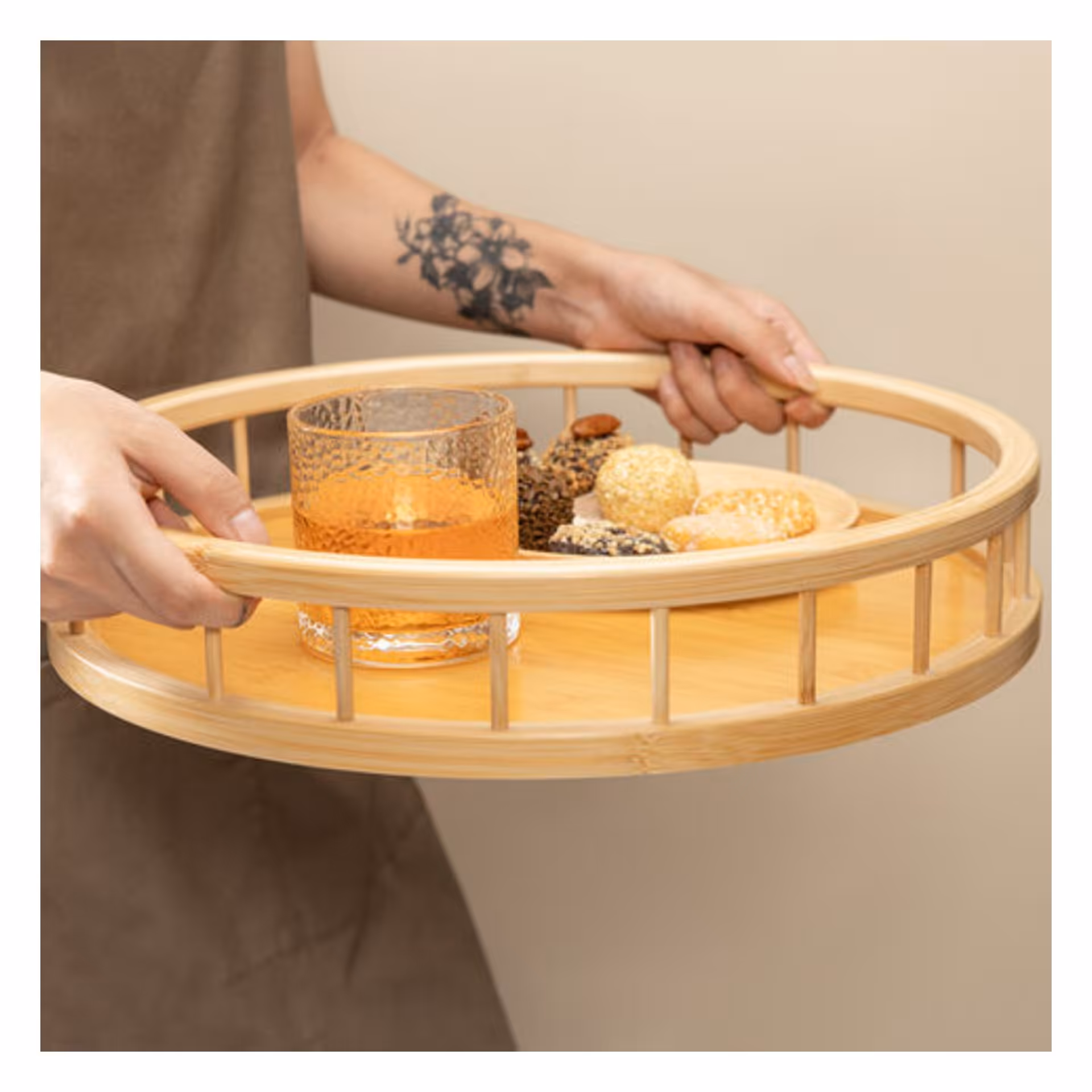 سینی نرده ای چوبی بامبو (سینی سرو سینی پذیرایی)  مدل D38 کد Gw50501044