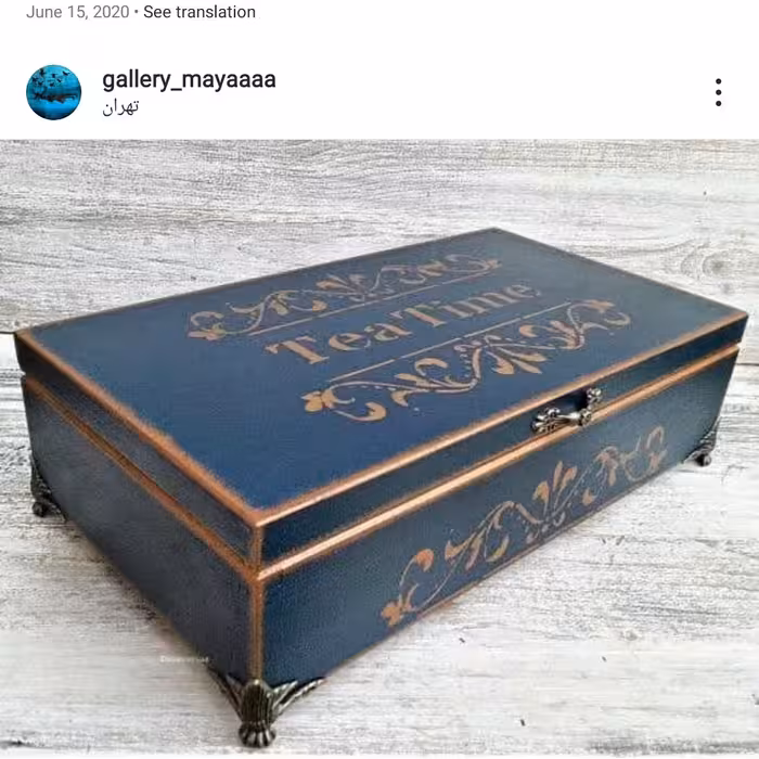 جعبه چوبی  تی بگ رنگ سرمه ای  طراحی شده با دست و رنگ ثابت قابل تمیز کردن با دستمال مرطوب