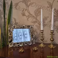 آینه رومیزی و دیواری برنجی برنزی مدل گل 