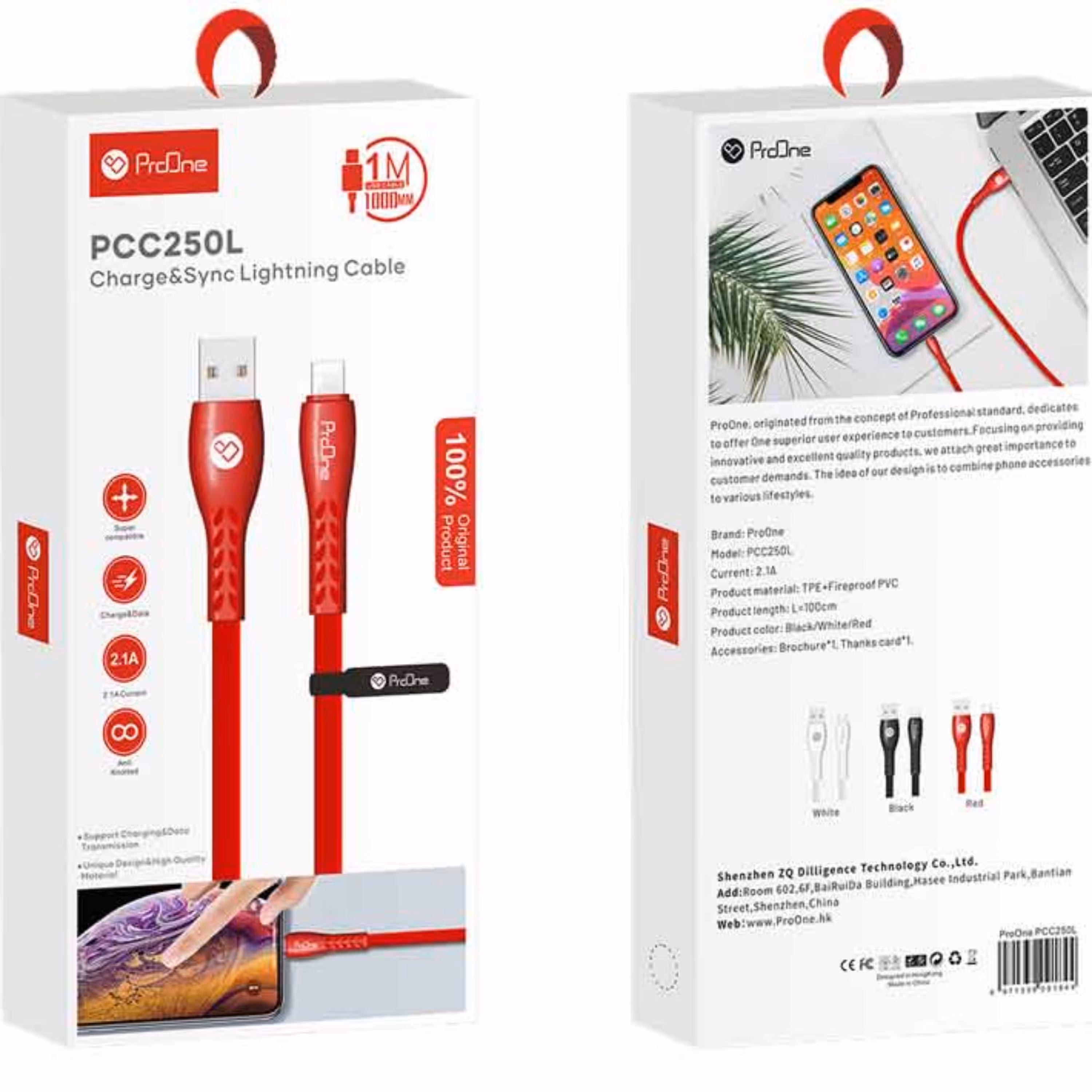 کابل شارژ لایتنینگ ProOne PCC250L با گارانتی 6 ماهه