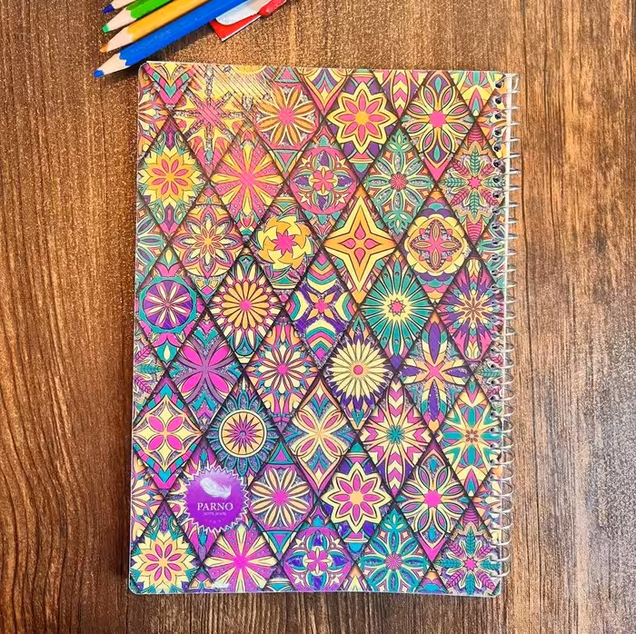 دفتر مشق 100 برگ سیمی اکلیلی پرنو خط دار جلد طلقی کلاسیک با کاغذ 70 گرم - کیفیت اعلا