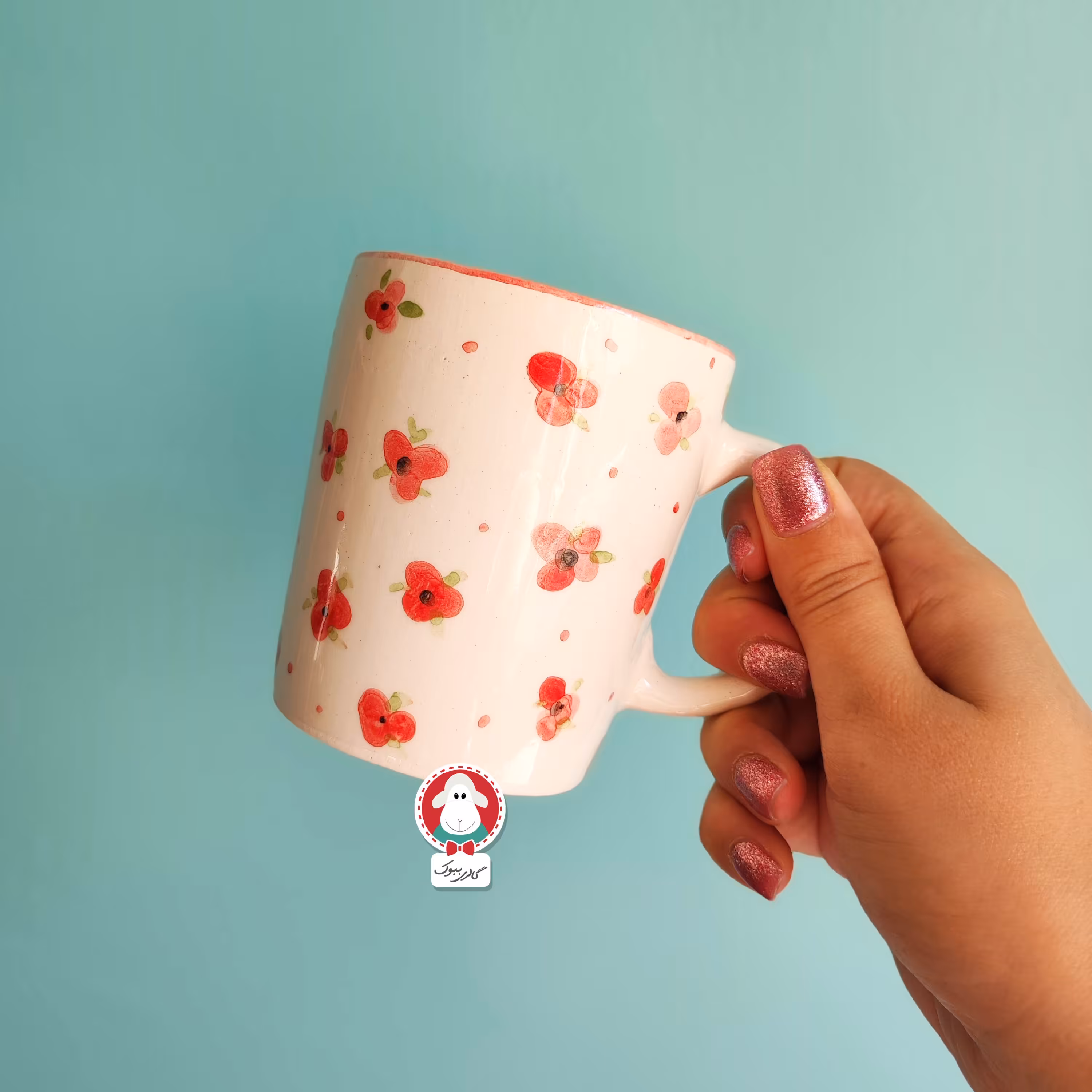 ماگ سرامیکی طرح گل گلی قرمز  از مجموعه باغ بهشت