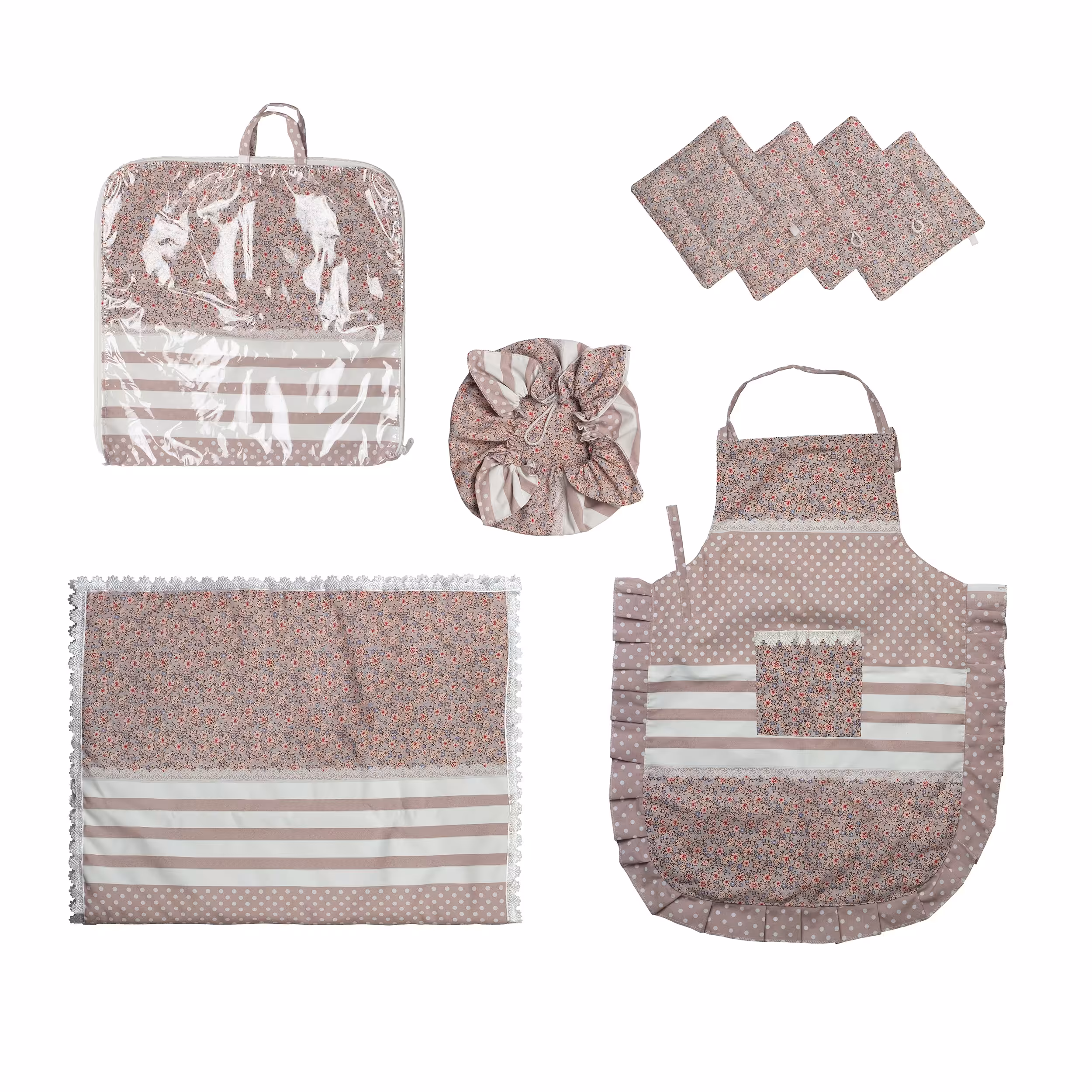 سرویس پارچه ای آشپزخانه 8 پارچه کالباسی گل ریز