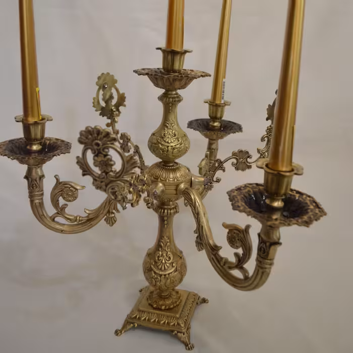 شمعدانی 3 شاخه 4 شمعی کوتاه برنجی