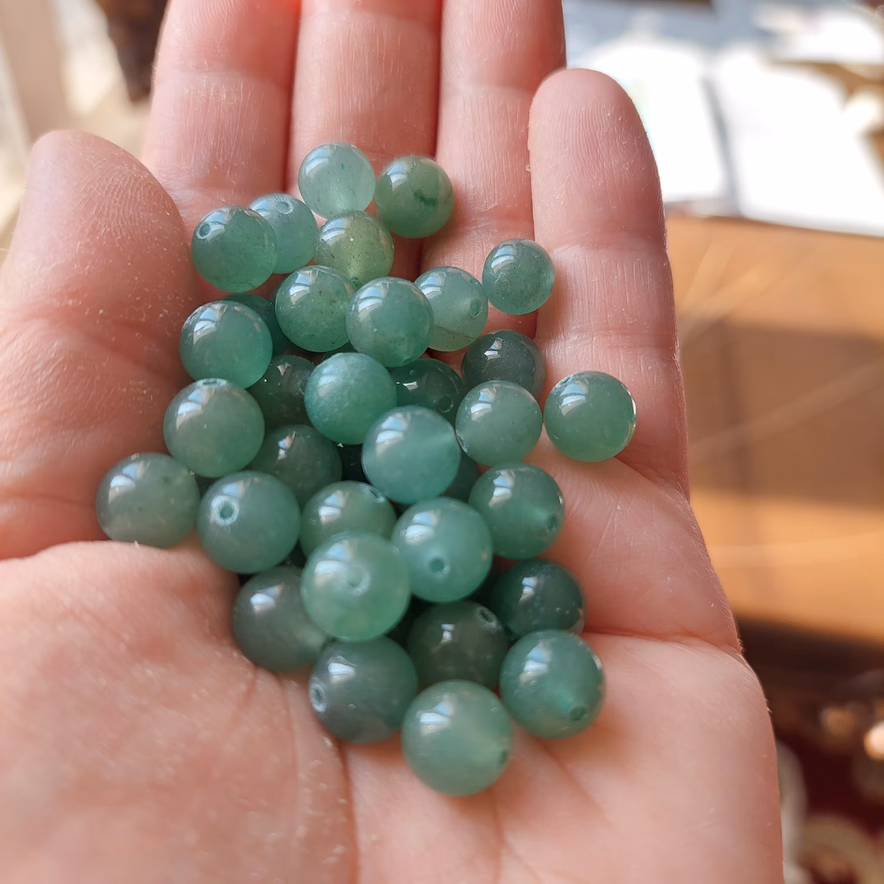 مهره سنگ آونتورین سبز طبیعی کیفیت درجه یک  سایز8 