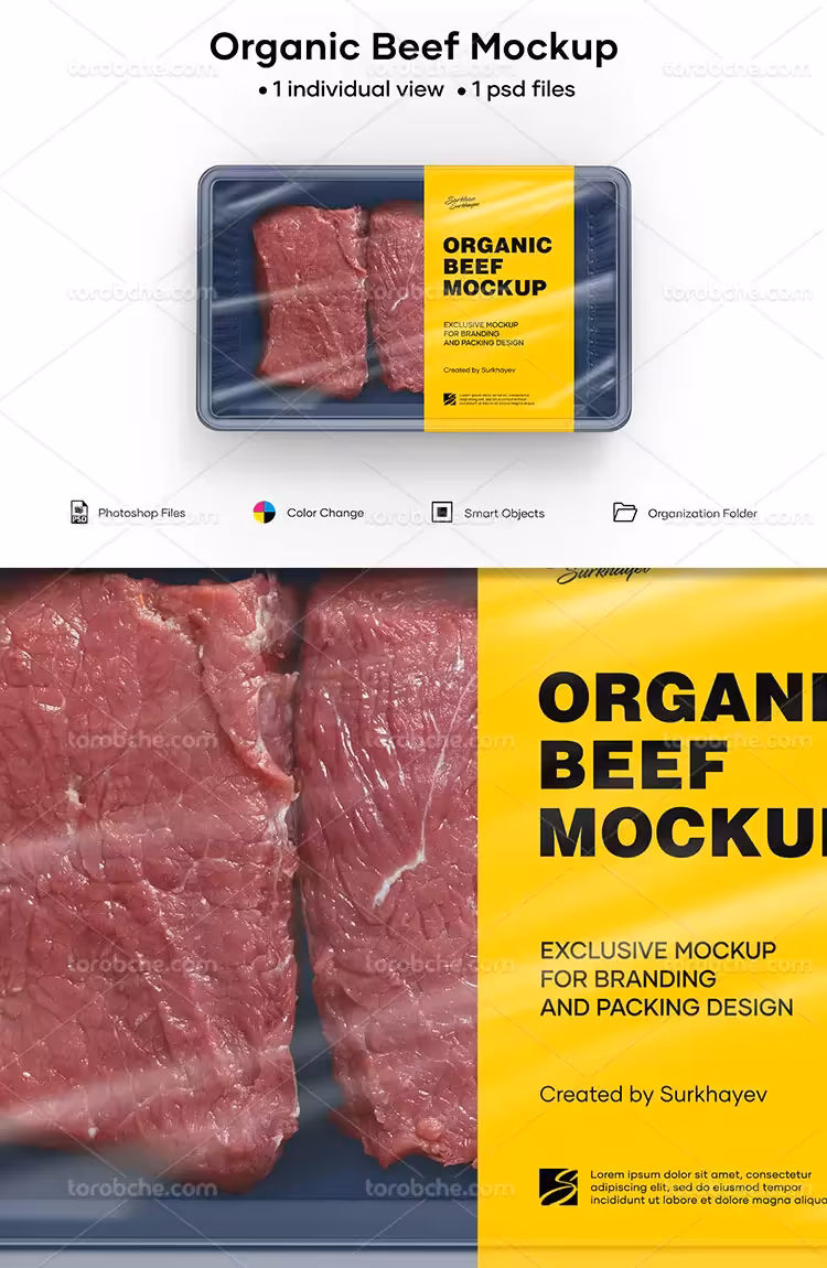 موکاپ بسته بندی استیک گوشت | گرافیک با طعم تربچه