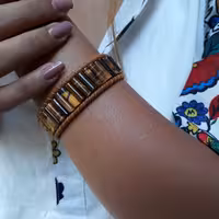 دستبند سنگ چشم ببر و چرم طبیعی - دستبند خانم ها و آقایان