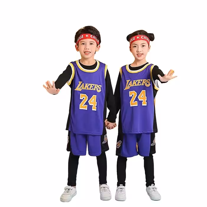 پیراهن و شورت بسکتبالی بچه گانه لیکرز بنفش زرد شماره 24