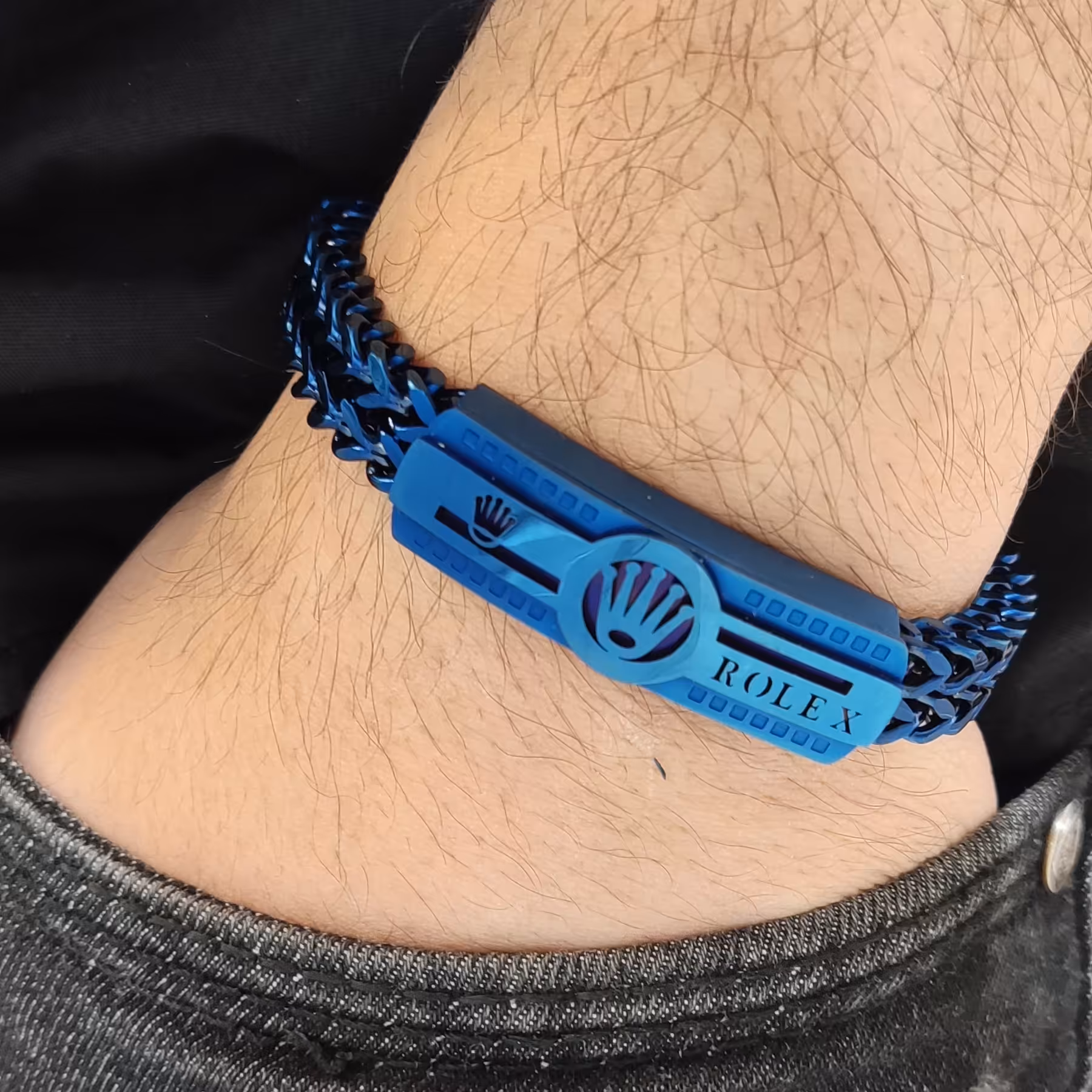 دستبند مارک رولکس اورجینال آبی کاربنی