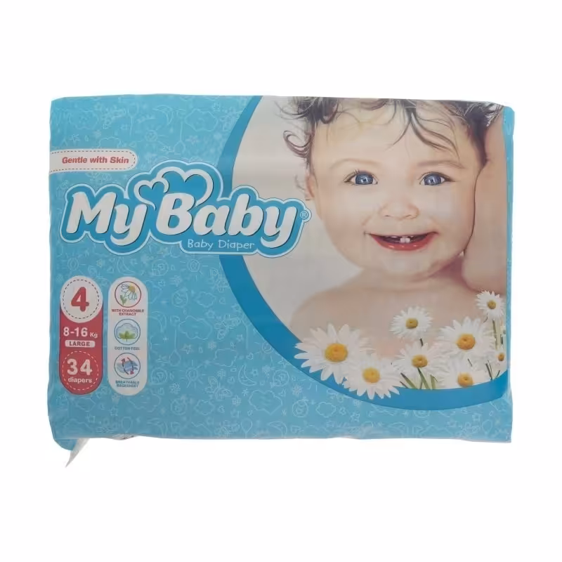 پوشک بچه مای بیبی مدل سری مهربان با پوست سایز 4 چهار بسته 34 عددی