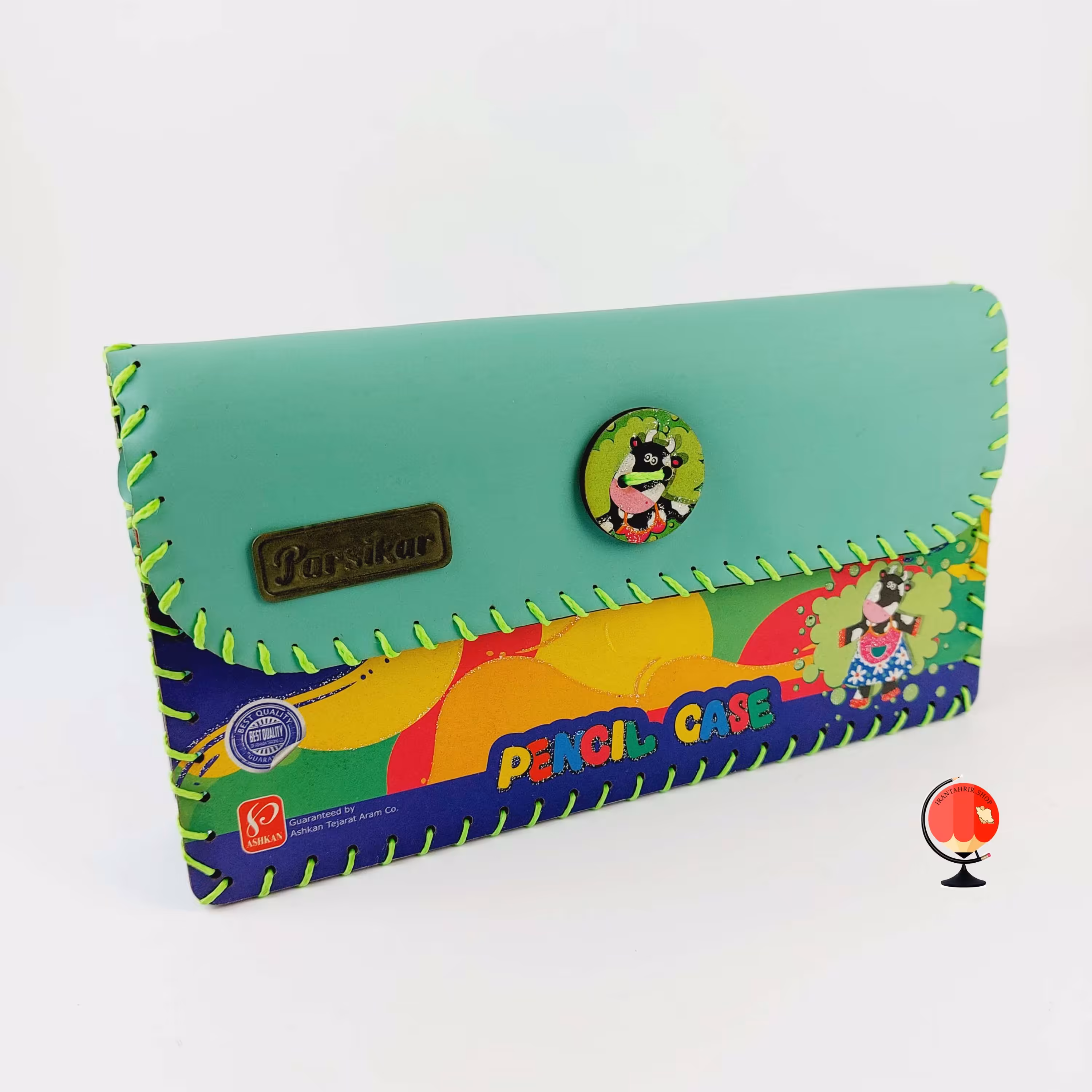 جامدادی پارسیکار  مدل jm532 طرح چرم سبز رنگ کد 2433