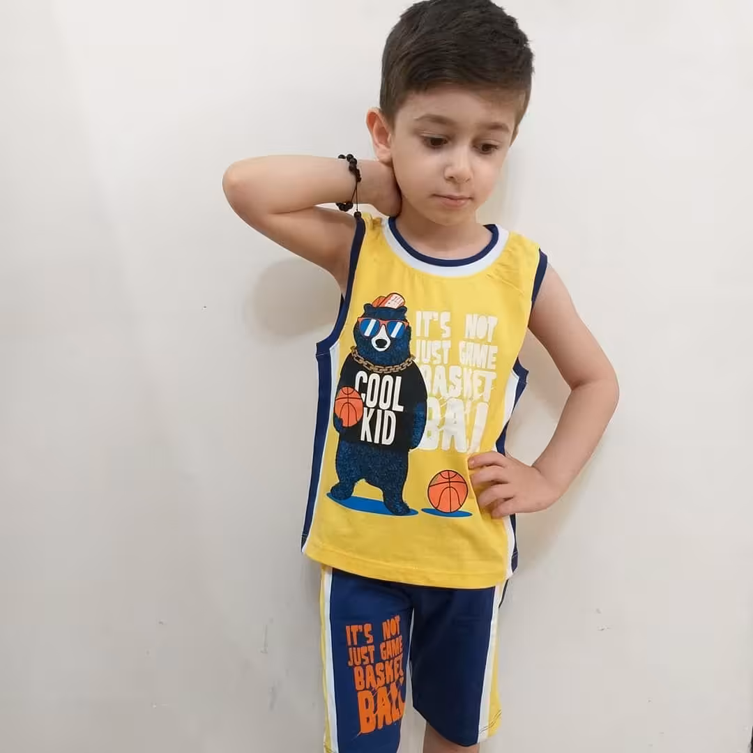 ست تاپ شلوارک پسرانه طرح خرس بسکتبالیست 40 و 45