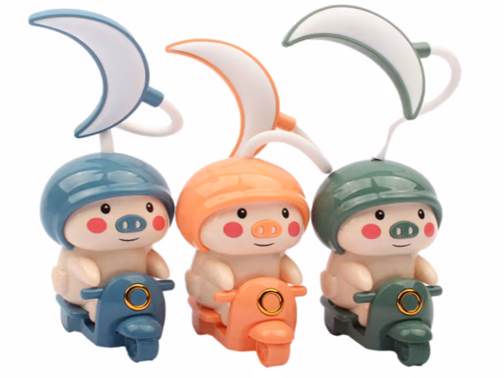 چراغ مطالعه کودک به همراه تراش طرح خوک موتور سوار